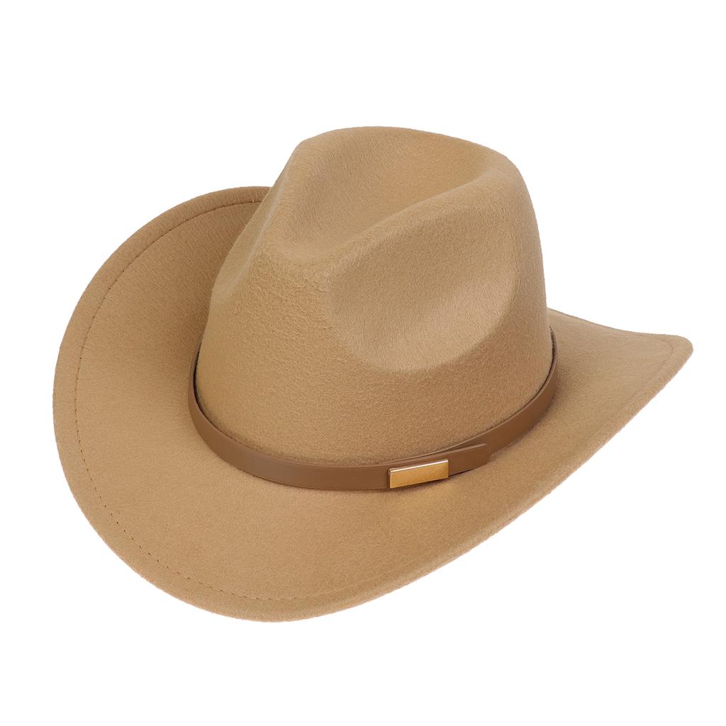 Women Men Western Cowboy Hat, Wide Curved Brim Felt Cowgirl Hat, Vintage Jazz Riding Hat, Removable Hat Belt, Head Circumference 56‑58cm