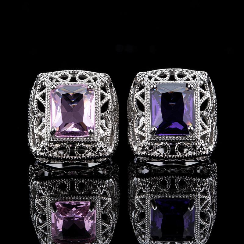 Vintage Hollow Lace Amethyst Ring Princess Pink Diamond Temperament Personality Ring Woman