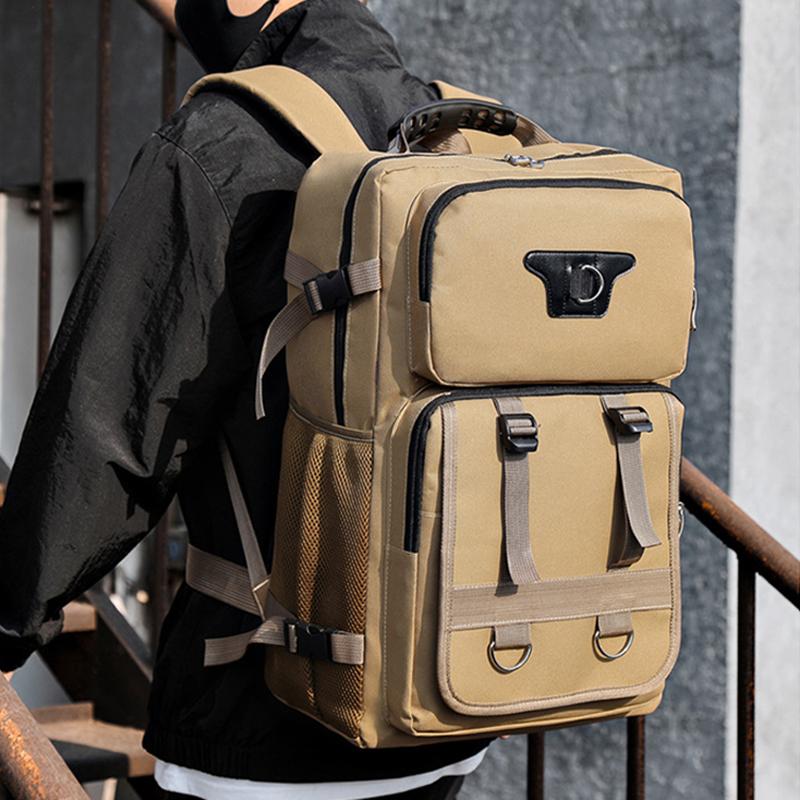 Fashion New Men's Multi-functional Canvas Backpack Waterproof Lightweight Travel Backpack Outdoor Breathable Wear-resistant Sports Backpack