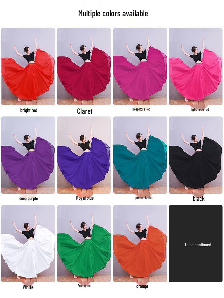 720° Chiffon Swing Skirt: High Waist, Ethnic Dance Red, Slimming Design