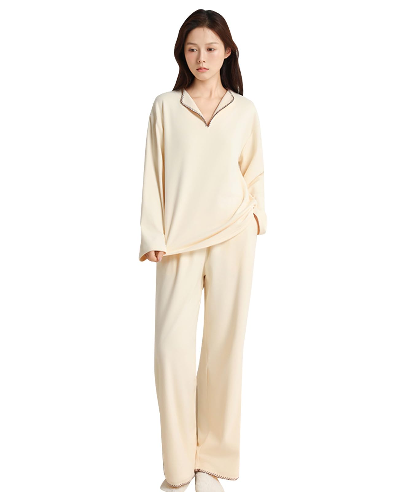 

Veimia Long Sleeve Pajamas Warm for and Solid Cute Soft and Stretchy Long Loose Gentle on the Suitable for Wear Women s Set, Spring, Autumn, Winter,