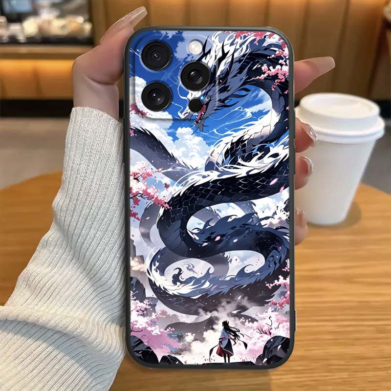 Anime Dragon Design For Apple iPhone 17 16 16E 15 14 13 12 11 Pro Max Plus Black Soft Silicone Phone Case