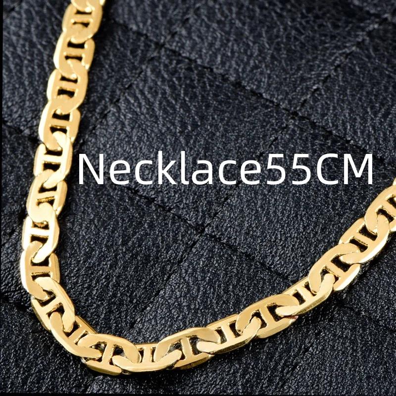 925 Sterling Copper Necklace 6mm Flat Day Chain Necklace Bracelet Zircon Gifts for Men and Women 20cm/45-60cm 18K Gold