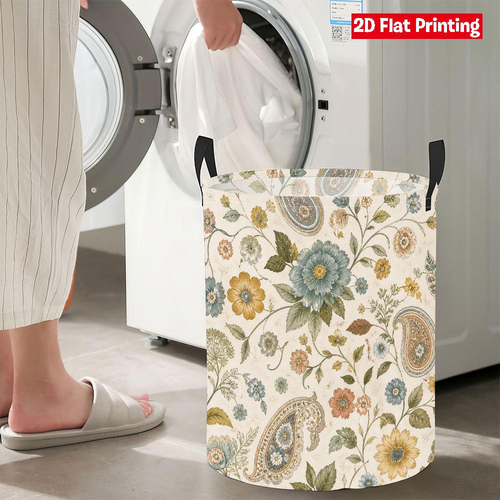 Collapsible Laundry Basket Large Round Waterproof Fabric Hamper Dirty Clothes Storage Bin Toy Organizer with Handles
