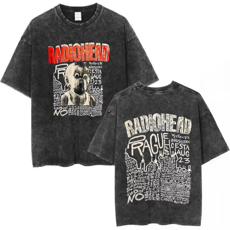 Radiohead Rock Band Washed Cotton T Shirt Men Women Hip Hop Music Tee Fashion Short Sleeve Tshirt Summer Oversized T-shirts Tops