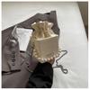High Grade Sense Drawstring Bucket Bag for Women Korean Fashion Versatile Pearl Chain Mini Handbags Lady Casual Soft Leather Bag