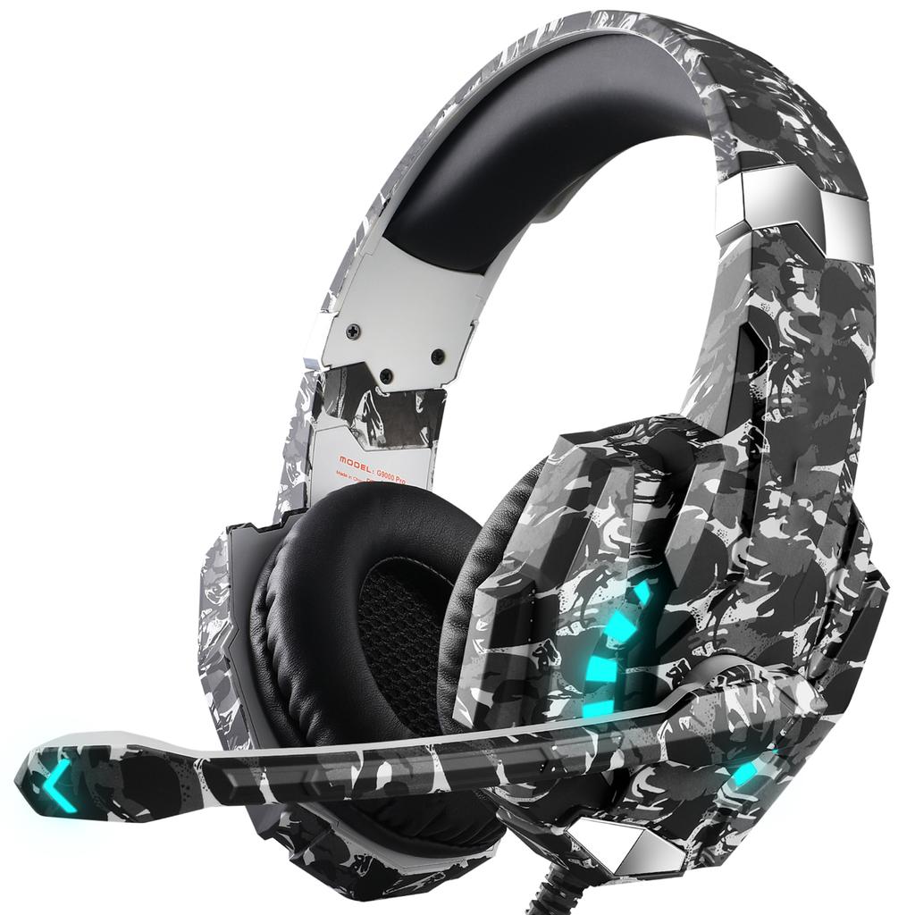 3,5-mm-Gaming-Headset mit geräuschisolierendem Mikrofon, Over-Ear-Gaming-Headset mit LED-Beleuchtung, Lautstärkeregler, Stummschalttaste