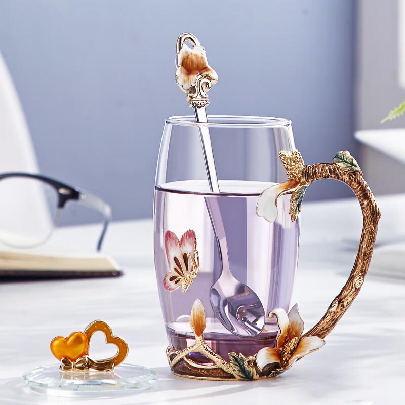 Nuosiman Elegant Floral Glass Mug Gift Set