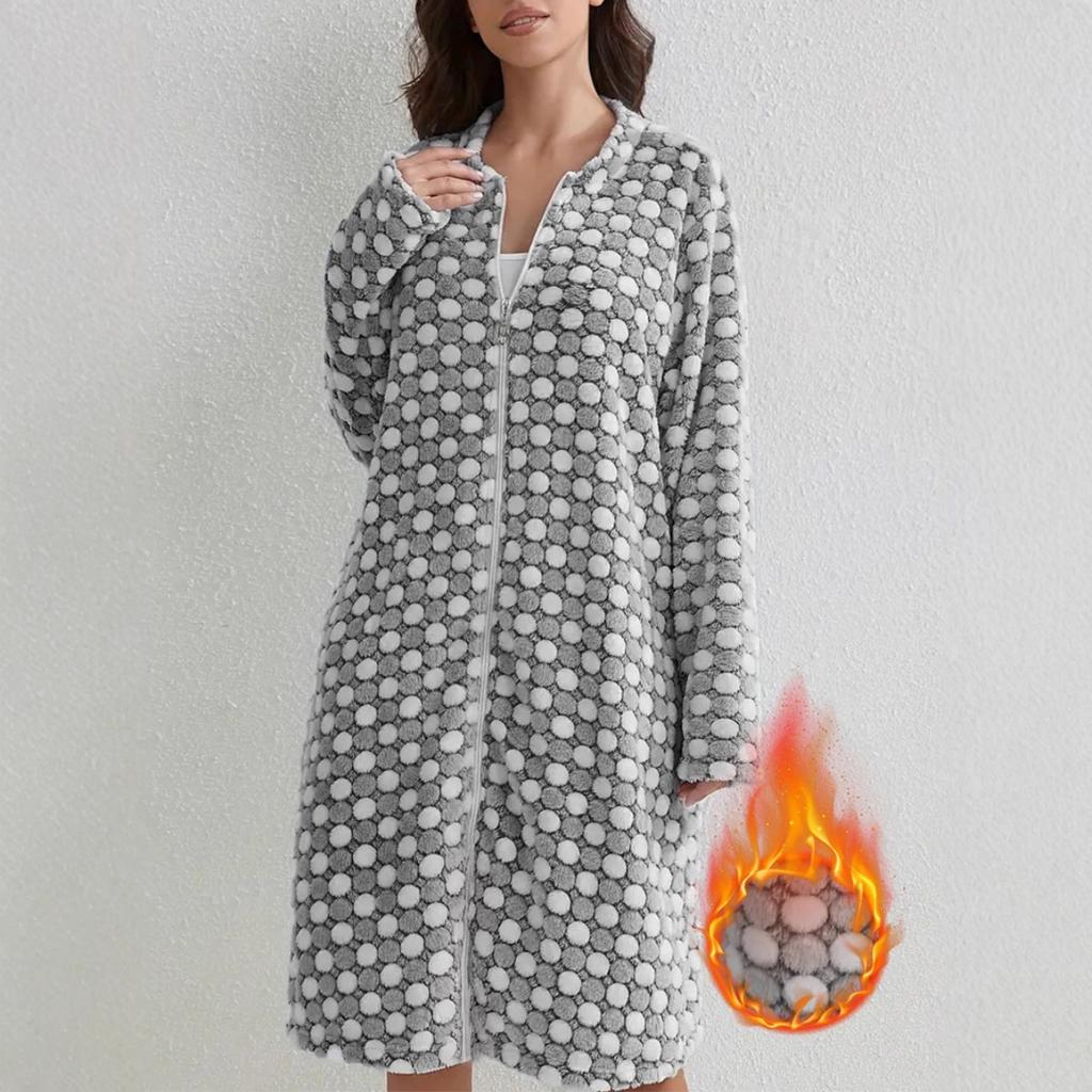 Neformální a pohodlná flanelová noční košile s otevřeným hrudníkem, domácí župan s kruhovým vzorem