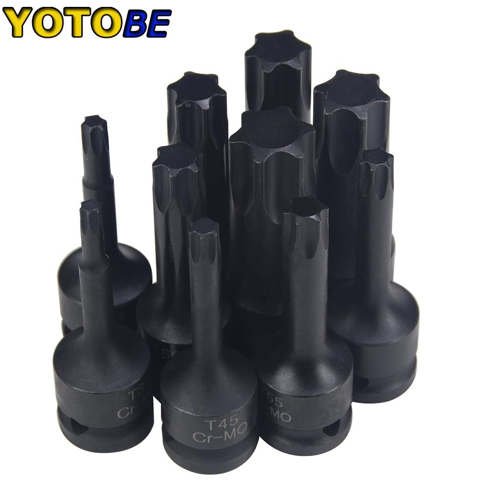 10Pcs 1/2 Inch Drive Impact Torx Star Bit Socket Sets T30-T100 Socket Bits Set T30 T40 T45 T50 T55 T60 T70 T80 T90 T100