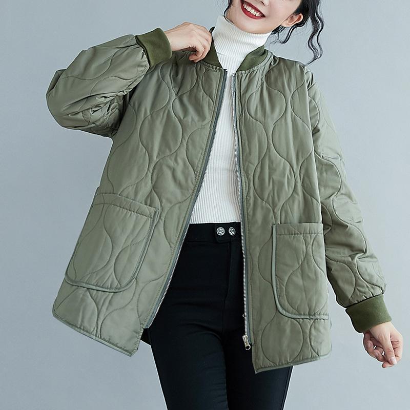 

Нова осіння та зимова бавовняна куртка для жінок, корейська вільна повсякденна бейсбольна куртка з бавовни 2XL зелений