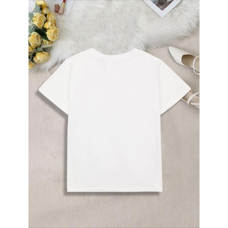 Kids Crewneck Short Sleeve Tee, Happy Valentine's Day Heart Letter Cartoon Print, Breathable Cool Spring Summer Casual Top