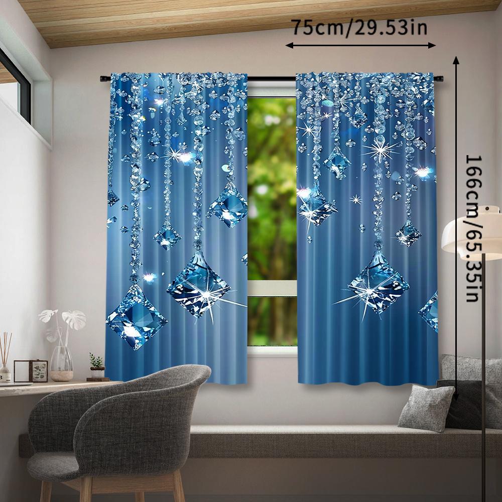 2 יחידות וילונות שקופים כחולים אלגנטיים עם עיצוב אבני חן מנצנצות - כיס מוט   פוליאסטר   שקופים למחצה - אידיאליים לסלון