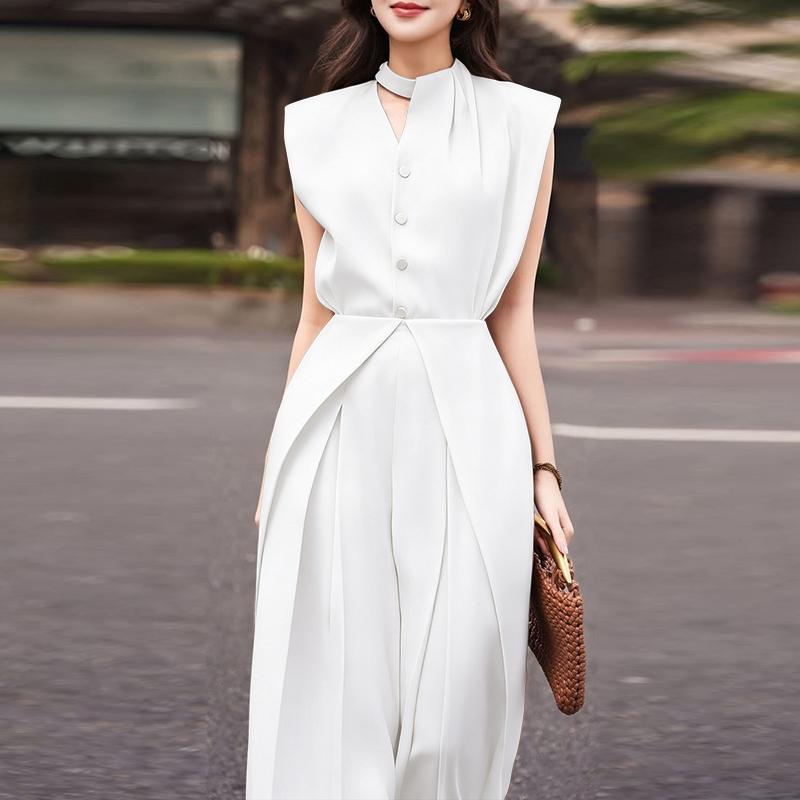 

ZANZEA Women Sleeveless Vest Tops and Loose Pants Casual Two Piece Suit Sets 5XL білий