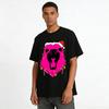 Christmas Theme Black Panther Print Top Festive String Light Bell Decor Casual Loose T-shirt Pure cotton T-shirt
