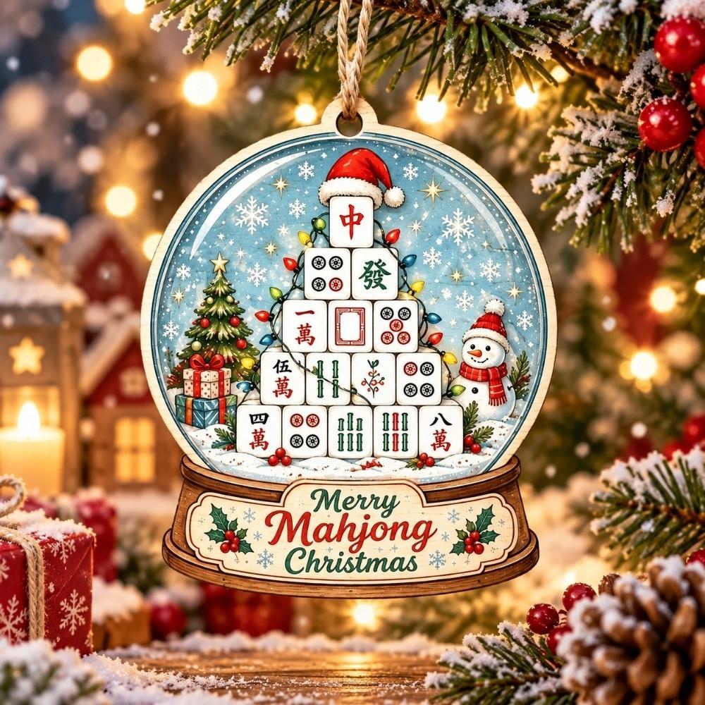 Mahjong Theme Christmas Hanging Decoration Wooden Xmas Pendant Christmas Tree Ornaments Christmas