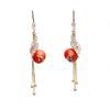 New Year Red Pearl Peacock Tassel Earrings: Phoenix Dance Long Drop Earrings for Women