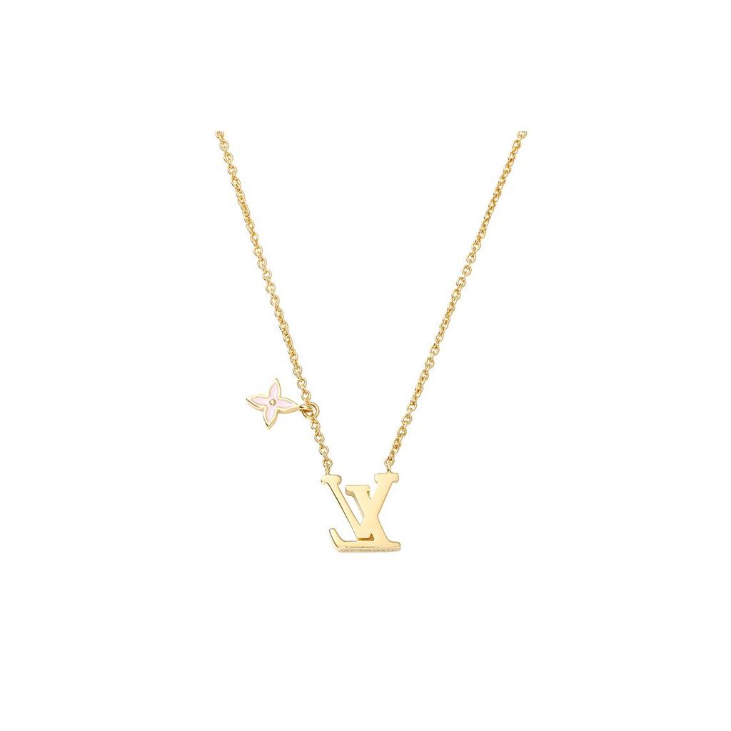 Louis Vuitton Lv Iconic Floral Adjustable Enamel Brass Necklace Women necklace Pink M01215