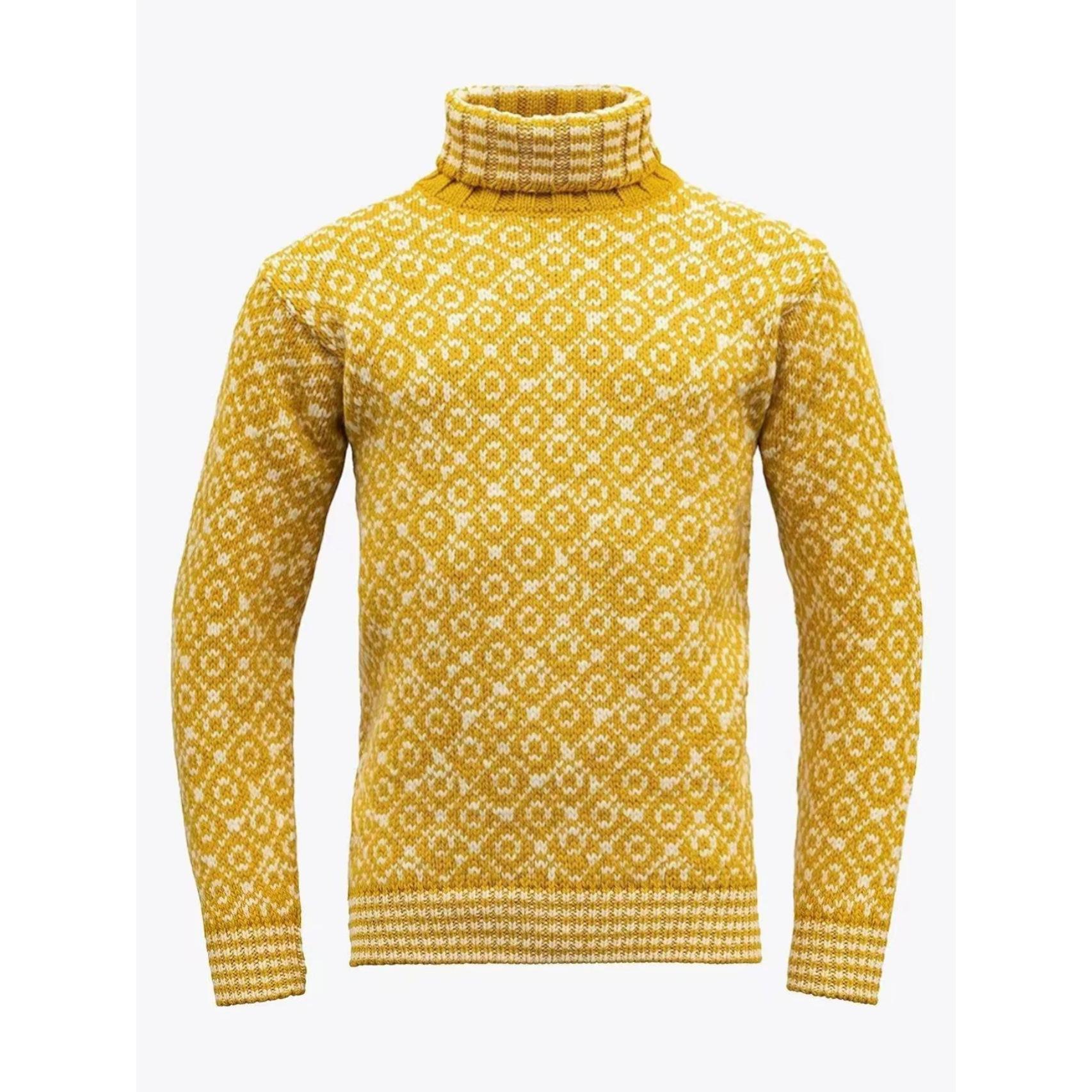 Nordischer Retro-Diamantmuster-Pullover mit hohem Kragen für Herren - Herbst/Winter 2025 Warme lässige Strickware Large zitronengelbe
