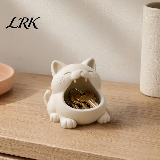 Gift Key Box Storage Box, Big-Mouthed Cat Design Holder, Large Niche Style Container Opening Organizer for Keys Jewelry Small Items Personal Use