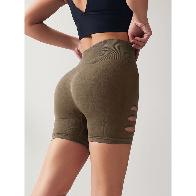 

La Nikar Seamless Weaving Sports and Fitness Shorts Female High Waist Hip Lift Elastic Training Seamless Shorts Yoga Pants Brown L