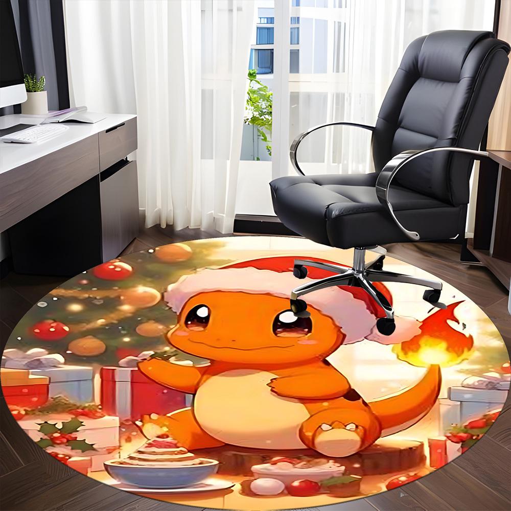 Christmas Charmander Pokémon Office Round Area Rug, Under Office Chairs Bedroom Living Room Home Decor a1022205