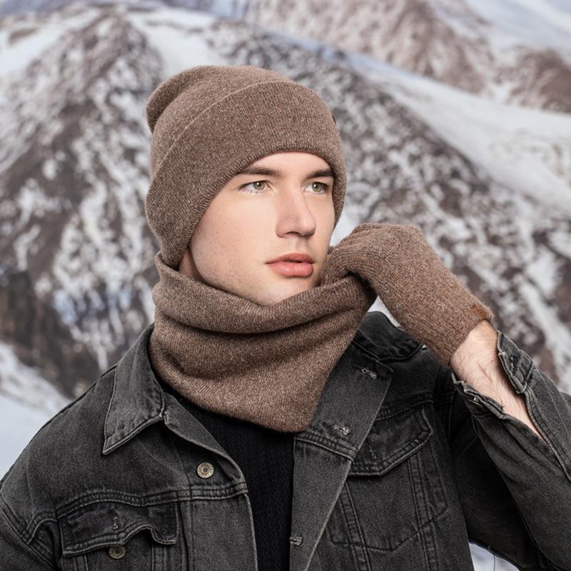 Winter Adult Women's Hats, Scarves, Gloves, Three-piece Set, Knitted Brushed Touch-screen Gloves, Outdoor Warm Suit