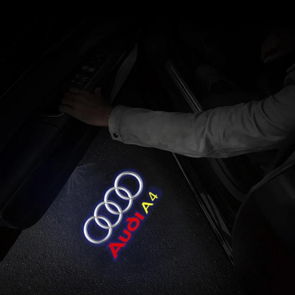 2026 Hot 2/4PCS car door LED laser logo projector allroad Sline is suitable for Audi QUATTRO brand new welcome light tricolor logo badge.