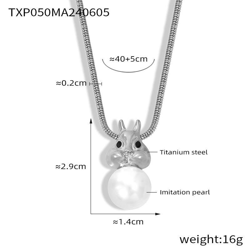18k Gold-Plated Titanium Cute Rabbit Pearl Pendant - Women s Fashion Jewelry Set