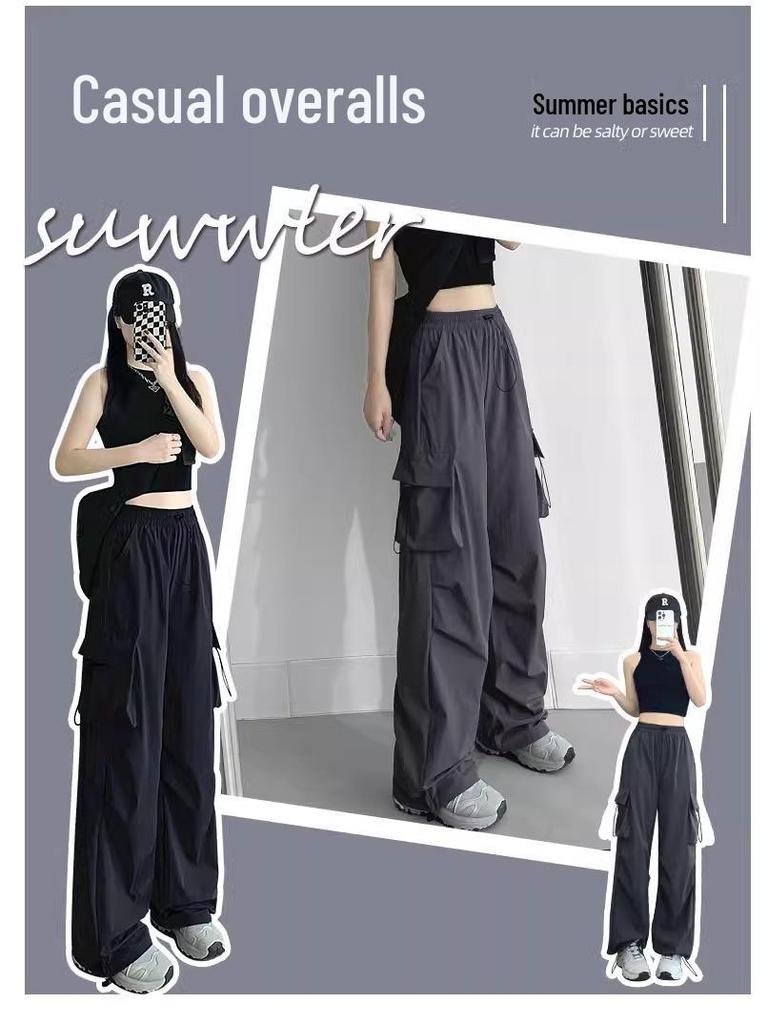 Women's French Windproof Wide-Leg Pants for Spring/Autumn: Casual, Loose, Petite Fit, Ideal for Mountaineering and Sports.
