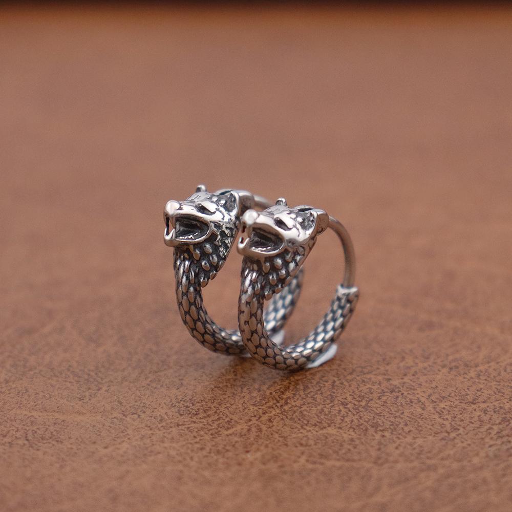 Vintage 316L Stainless Steel Dragon Hoop Earring for Men Women Punk Hip Hop Style China Dragon Huggie Earrings Jewelry