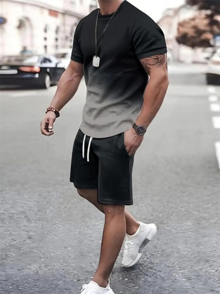 Mens T Shirt Shorts Set Fashion Mens Cross 3D Printed Short Sleeve Two Pieces Oversized Outdoor Beach Sports Men's Plus Size Suit