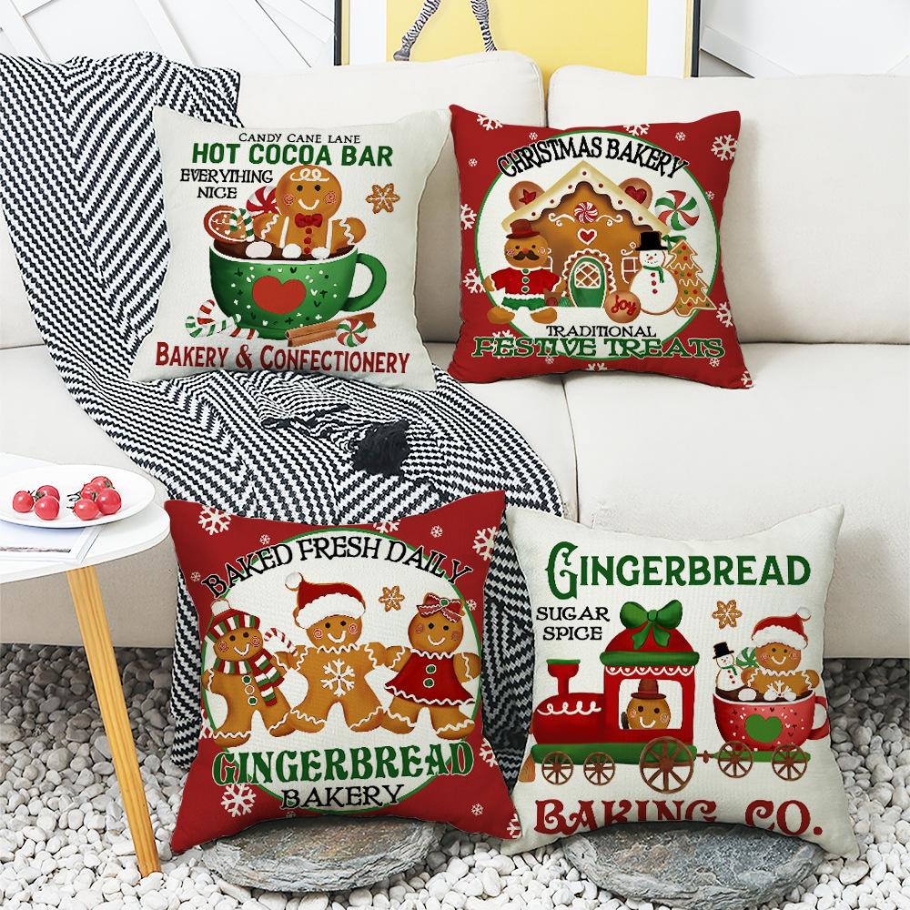 New Christmas Cushion Sugar Cookie Cartoon Cute Text Home Cushion Pillow Cover