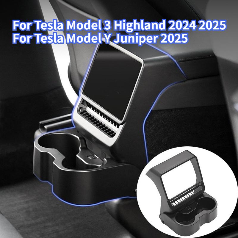 For Tesla Model Y Juniper 2025 Model 3 Highland Rear Screen Water Cup Holder Multifunctional Storage Box Interior Accessories