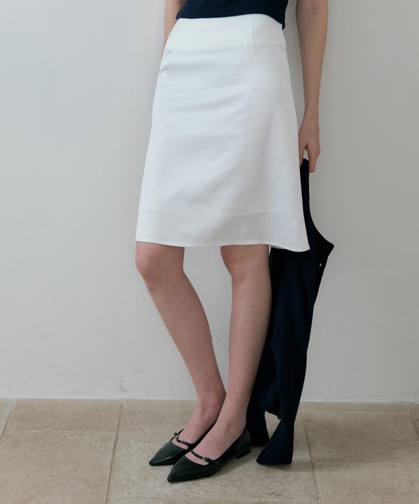Riorg Batd Satin Midi Skirt White
