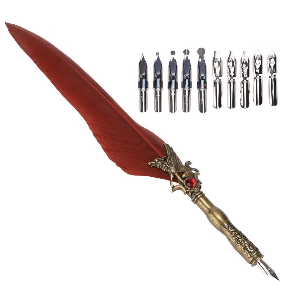 Stainless Steel Feather Quill Feather Shaft Engraved Dip Pen  Desktop Decoration