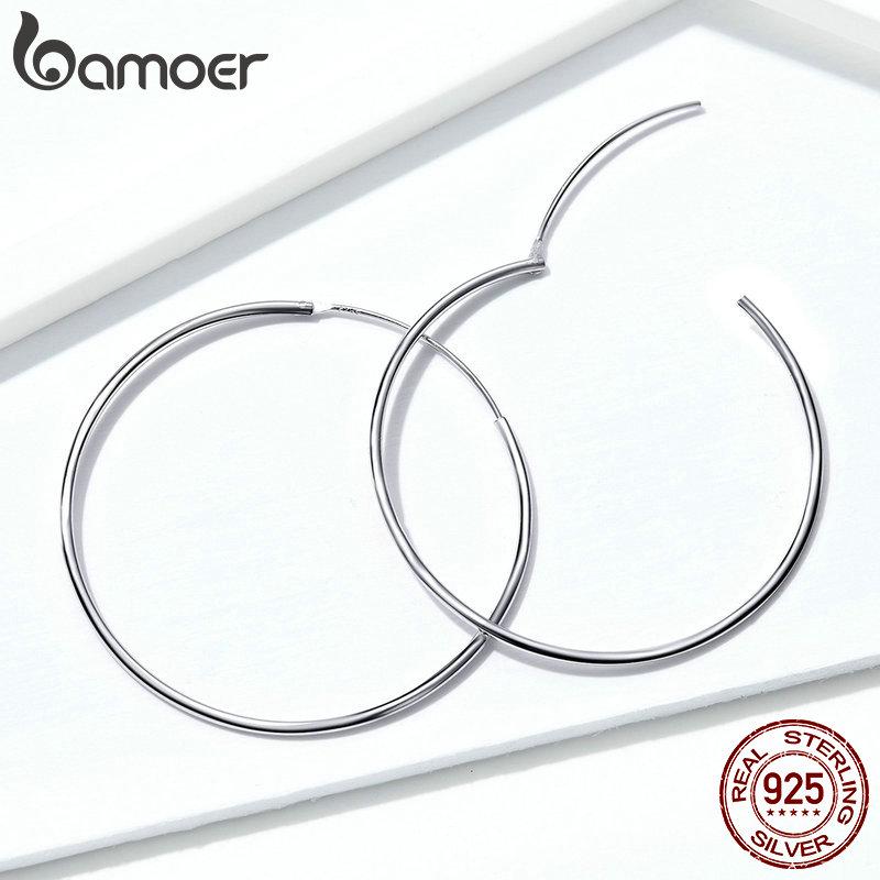 Bamoer 925 Sterling Silver Large Hoop Earrings Circle Endless Huggie Big Hoops Earring 30/40mm for Women Girls