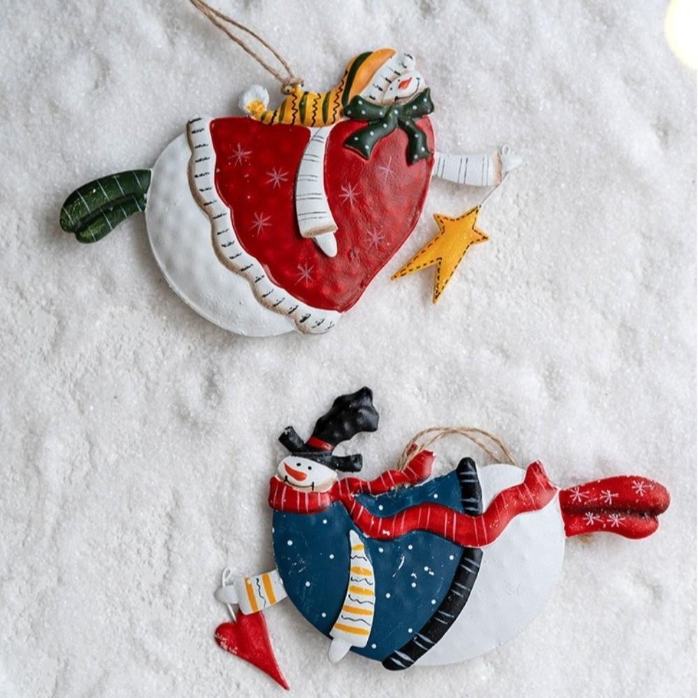 Cartoon Xmas Tree Embellishment Retro Metal Christmas Decorations Xmas Tree Hanging Pendant