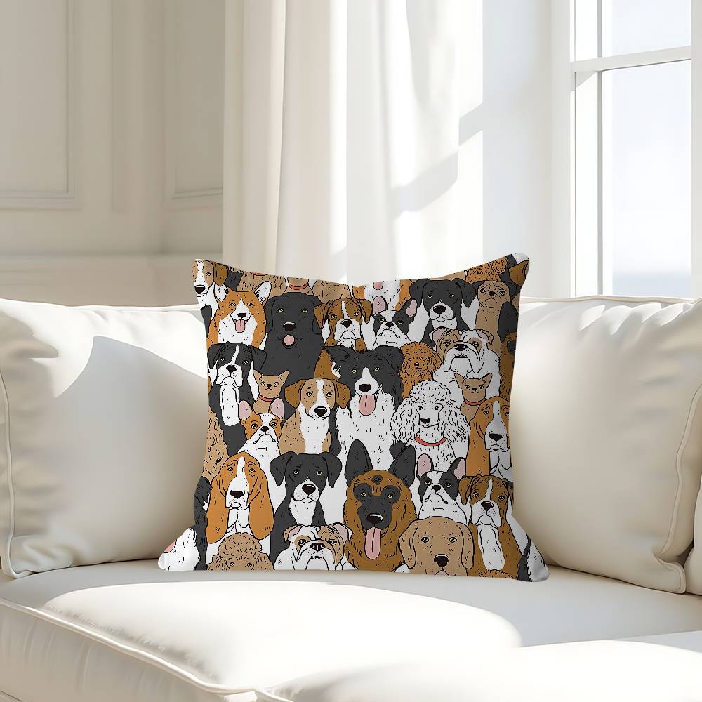 Cartoon Dog Pillow Case Removable Washable Cushion Cover – All-Season Soft Linen
