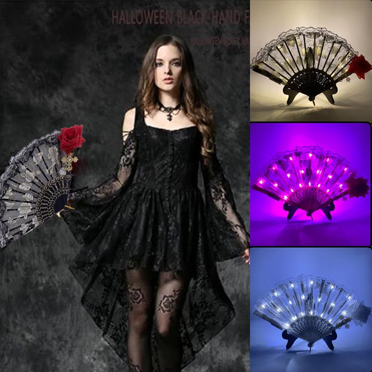 Rose Lace Edge LED Folding Fan - Wedding Gift & Dance Prop