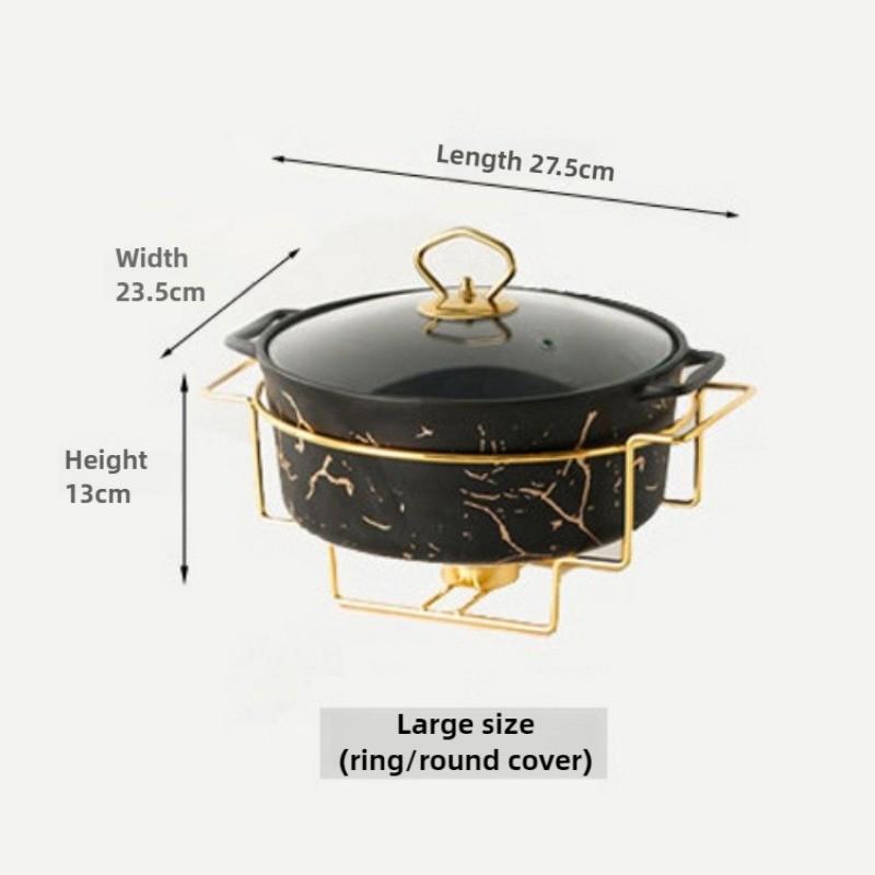 Marble Gold Pattern Nordic Double Ear Ceramic Pot Household Round Soup Pot Tableware Creative Casserole Rack With Candle Holder