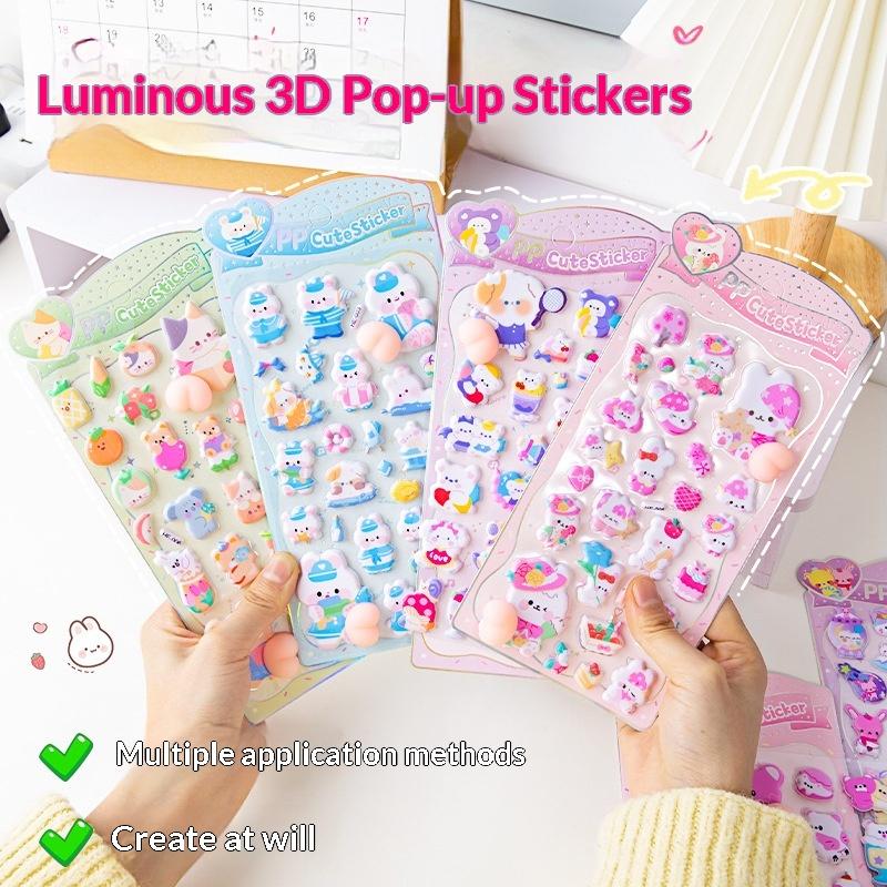 Noctilucent 3D Cute Animals Fart Peach Stereo Decals Cartoon 3D Relief Sticker Diy Decor Stickers Supplies-Toy