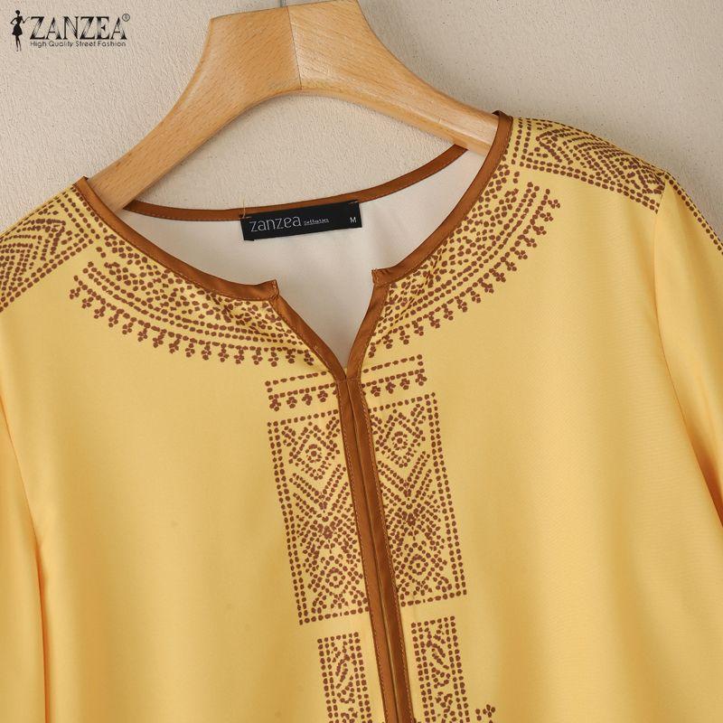 ZANZEA Women Casual V-Neck 3/4 Sleeve Loose Print Blouse