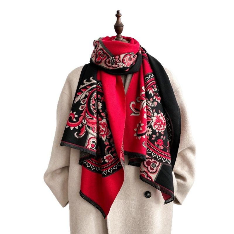 Retro imitation cashmere shawl large size autumn and winter color matching versatile double-sided dual-purpose scarf women