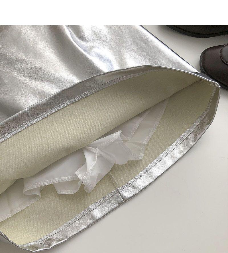 Silver High-Waist Leather Mini Skirt: Anti-Exposure, Korean Style, Versatile for Spring/Autumn, 2025 Women's Fashion