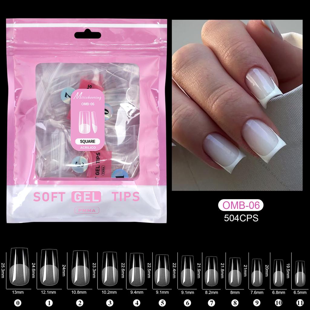 504 Stück Vollabdeckung Weiche Gel-Nageltips Stiletto Mandel Sarg Halbmatt Französisch Falsch Soak Off Aufdrücken Nagelverlängerungsspitzen Kapsel