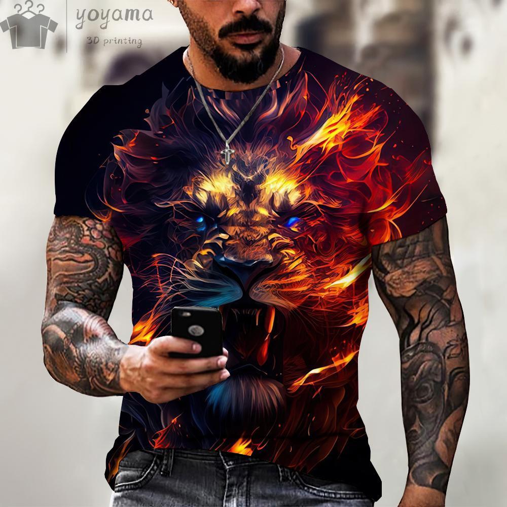 Men's Summer Lion Print Short Sleeve Lion Graphic Tees Men's Summer Clothes Oversized T Shirt Men Short Sleeved T-shirt for Men