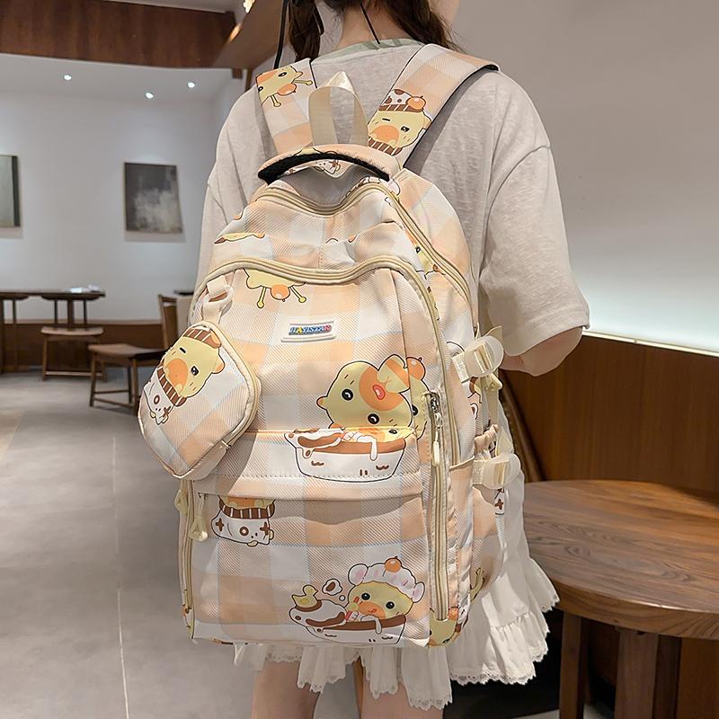Children's Schoolbag Women's Cartoon Printed Large Capacity Backpack with Coin Purse