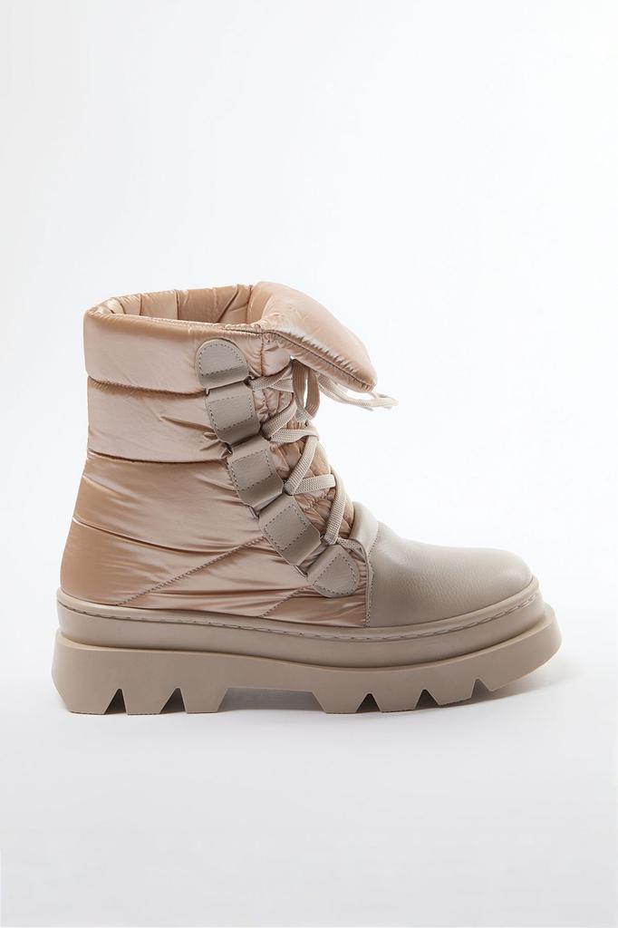 Women's Fashion Flat Heeled Booties Beige Lace Up Fur Lined Boots Boots Shoes