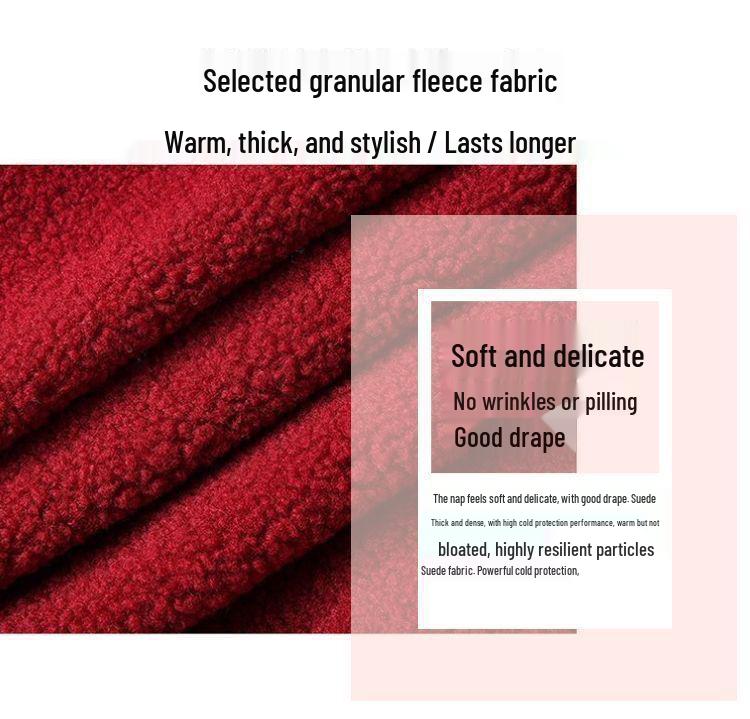 Dámský kabát z jehněčí vlny a sametového fleecu - Podzim/Zima, Hřejivý, Zeštíhlující střih, Nadměrná velikost.